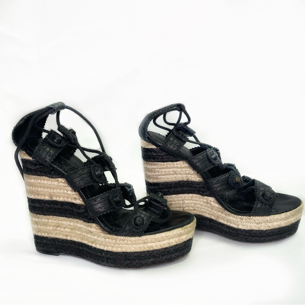 Balenciaga Brogue Espadrille Lace Up Platform Wedge Sandals Size 38